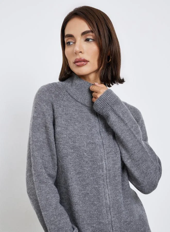 Styli Charcoal Grey Regular Fit Knit Cardigan