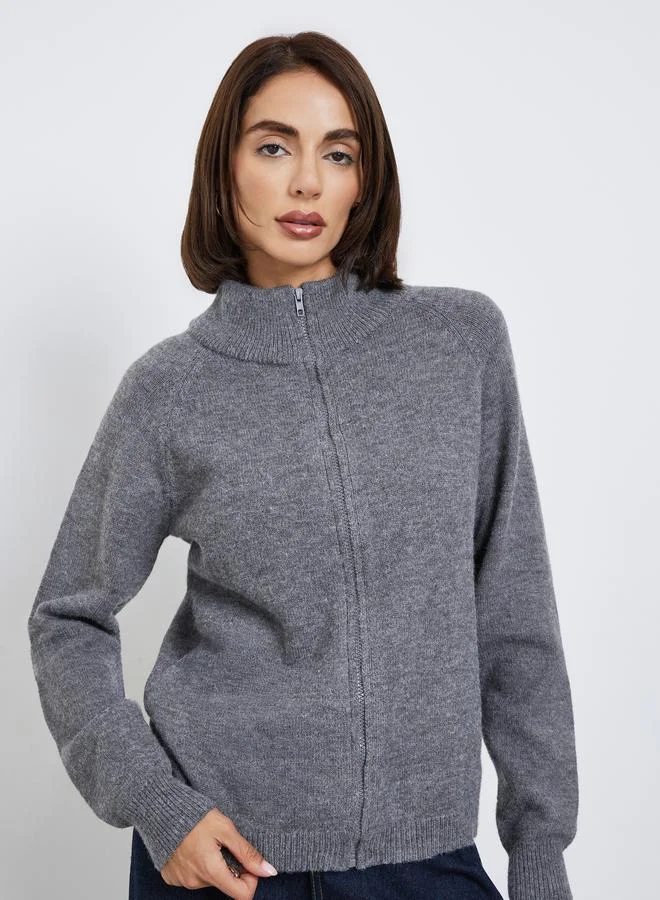 Charcoal Grey Regular Fit Knit Cardigan