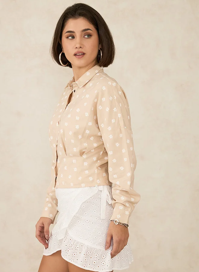 Virgio VIRGIO 100% Tencel Ditsy Print Pleated Shirt