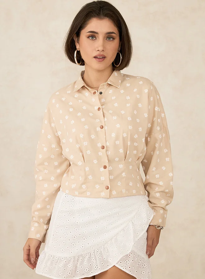 فيرجيو VIRGIO 100% Tencel Ditsy Print Pleated Shirt