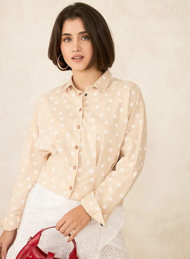 فيرجيو VIRGIO 100% Tencel Ditsy Print Pleated Shirt