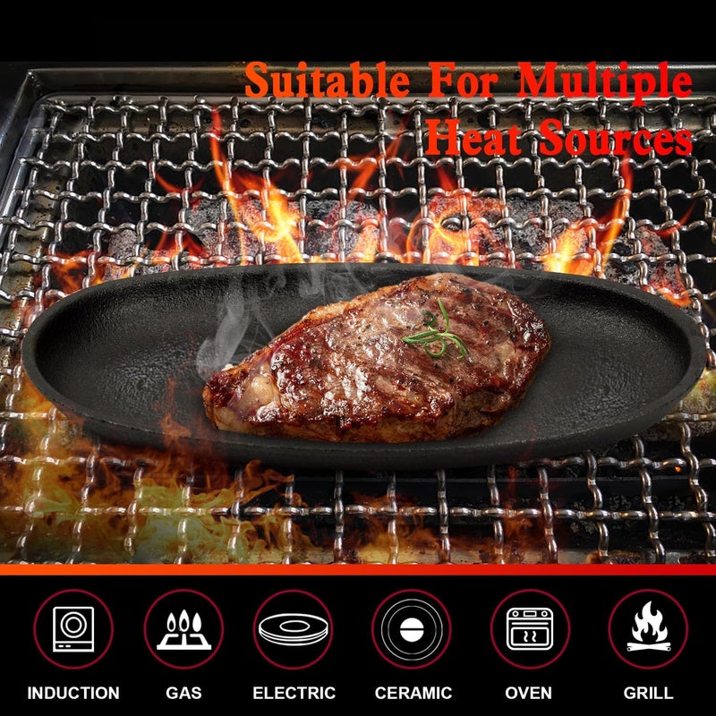 DVK 2 Set Cast Iron Skillet Sizzling Plate With Wooden Base Fajita Skillet With Removable Handle For Home Barbeque Kitchen Service - Image 4
