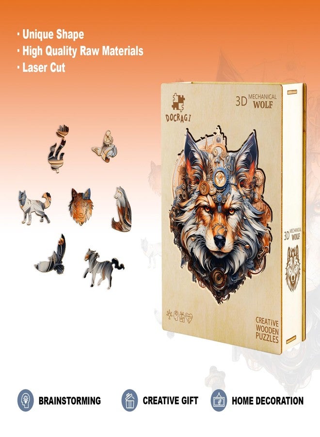 DOCRAGI Wooden Puzzles for Adults - Mechanical Gearwolf Wooden Jigsaw Puzzle - Unique Animal Shaped Wood Puzzles Adult - Christmas Birthday Gifts for Adults/Friends/Family -148pcs 11.4 * 9.4in - Image 4