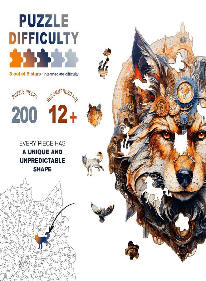 DOCRAGI Wooden Puzzles for Adults - Mechanical Gearwolf Wooden Jigsaw Puzzle - Unique Animal Shaped Wood Puzzles Adult - Christmas Birthday Gifts for Adults/Friends/Family -148pcs 11.4 * 9.4in - Image 3