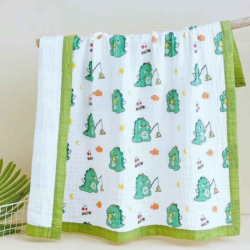 VOIDROP 6-Layer Baby Muslin Blanket – 110 x 110 cm Organic Cotton Green Dinosaur Print, Soft & Breathable for Newborns & Toddlers – Green Border, Lightweight Swaddle Multi (Green Dinosaur Print) - Image 5