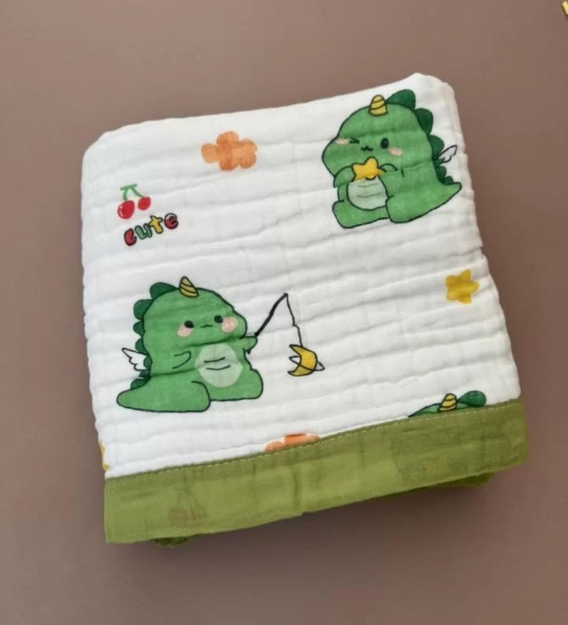 VOIDROP 6-Layer Baby Muslin Blanket – 110 x 110 cm Organic Cotton Green Dinosaur Print, Soft & Breathable for Newborns & Toddlers – Green Border, Lightweight Swaddle Multi (Green Dinosaur Print) - Image 3