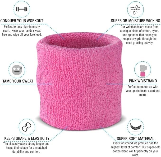 Xfyt Comfortable Sweat Wrist Band for Women | Super Absorbent Fashion Cotton Sweatband for Girls Woman Gym Workout Sports (1 Piece, Pink) - Image 2