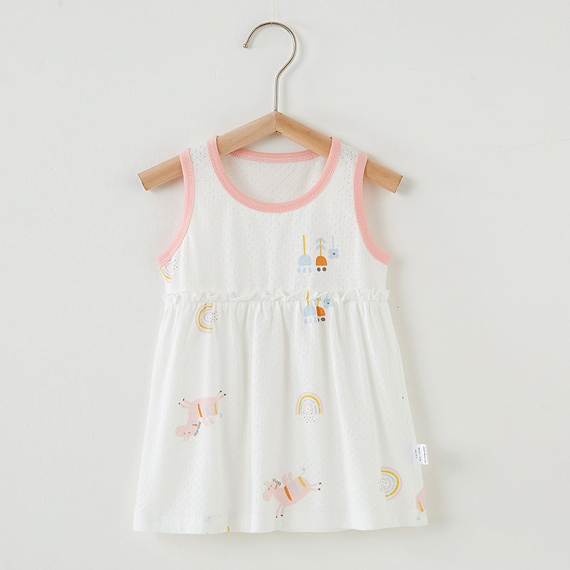 Baby Girl Summer Western Style Small Skirt Baby Vest Cotton Dress 0-1-2 Years Old Thin Princess Nightdress - Image 2