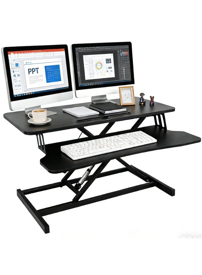 Watermelon 32inch Standing Desk Converter Height Adjustable Sit to Stand Up Desk Riser with Keyboard Tray for Home or Office, Dual Monitor and Computer Workstation Wide 2-Tier Desktop, Black - Image 1