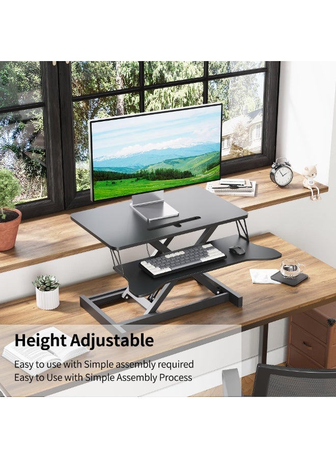 Watermelon 32inch Standing Desk Converter Height Adjustable Sit to Stand Up Desk Riser with Keyboard Tray for Home or Office, Dual Monitor and Computer Workstation Wide 2-Tier Desktop, Black - Image 4