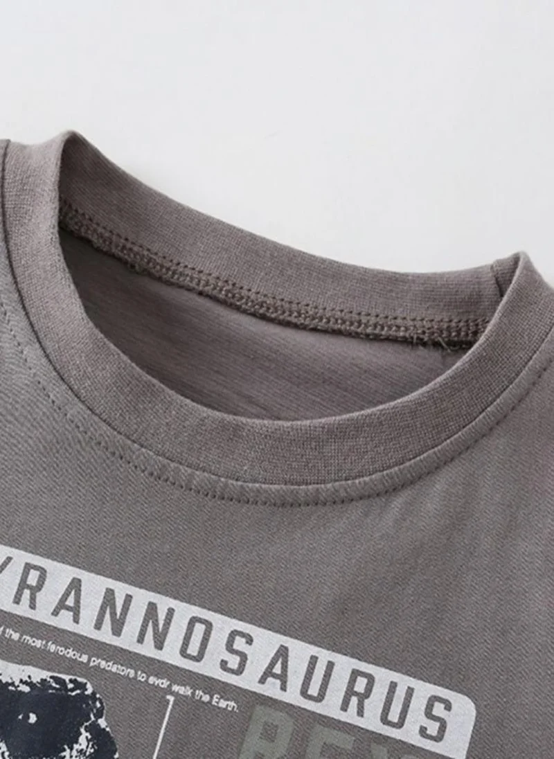يونيكي Grey Graphic Print Round Neck T-shirt