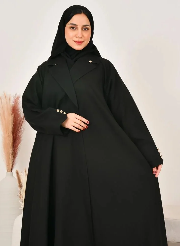 عبايات لمحة عباية بليزر كلوش مزينة بأزرار ذهبية على الاكمام والياقة