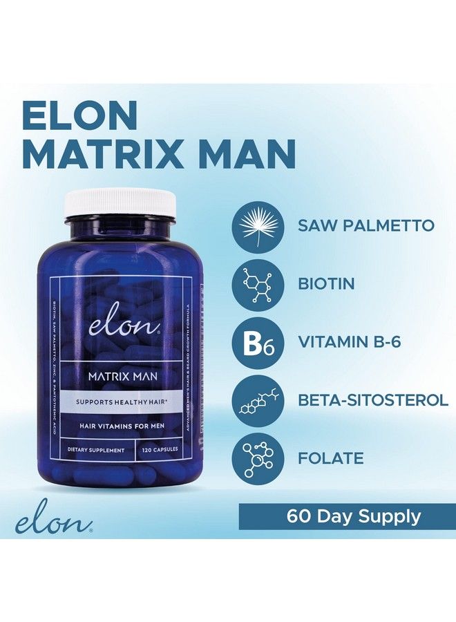 Elon ماتريكس مان - فيتامينات نمو الشعر للرجال - فيتامينات الشعر من ساو بالميتو والبيوتين للشعر الخفيف - فيتامينات شعر الرجال لنمو اللحية - مكملات تساقط الشعر للرجال (120 كبسولة) - Image 3