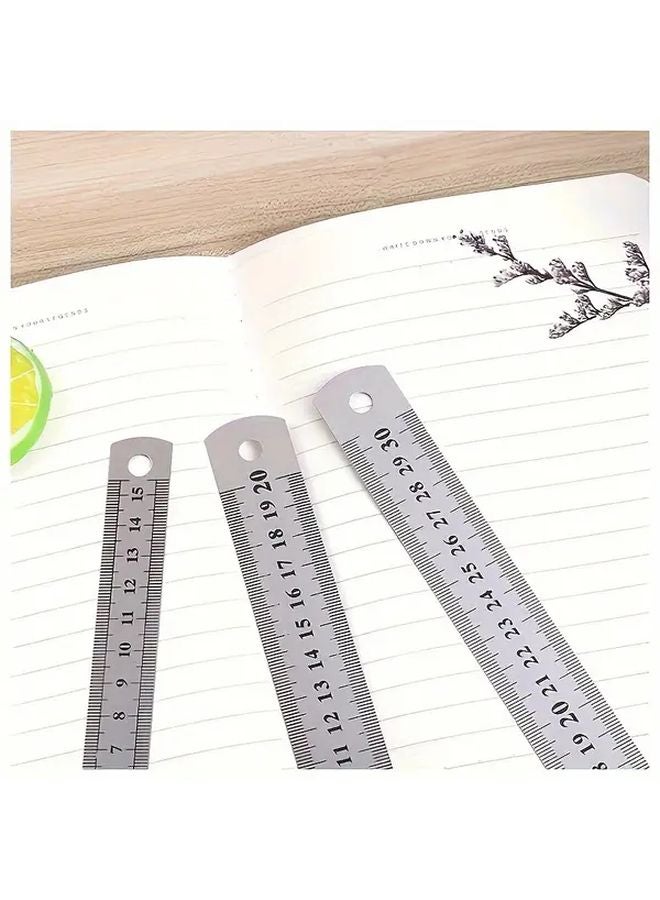 3pcs Silvery Stainless Steel Measuring and Drawing Rulers Set Precise Durable Tools - Image 3