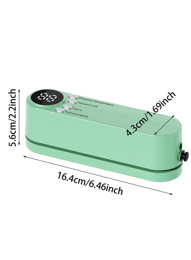 سکیلو آلة   Mini Food Vacuum Sealing Machine لاسلكية قابلة لإعادة الشحن، مزودة بشاشة رقمية لحفظ الأطعمة الجافة والرطبة، متوافقة مع حاويات التفريغ، جهاز تخزين طعام صغير الحجم، لون أخضر - Image 3