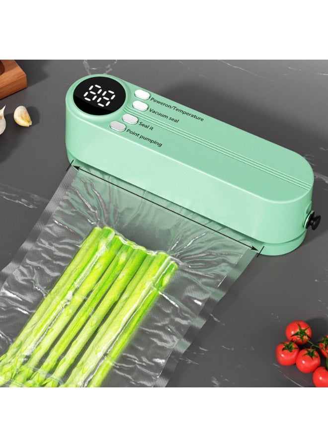 سکیلو آلة   Mini Food Vacuum Sealing Machine لاسلكية قابلة لإعادة الشحن، مزودة بشاشة رقمية لحفظ الأطعمة الجافة والرطبة، متوافقة مع حاويات التفريغ، جهاز تخزين طعام صغير الحجم، لون أخضر - Image 2