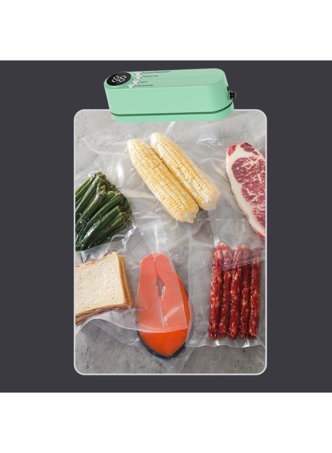 سکیلو آلة   Mini Food Vacuum Sealing Machine لاسلكية قابلة لإعادة الشحن، مزودة بشاشة رقمية لحفظ الأطعمة الجافة والرطبة، متوافقة مع حاويات التفريغ، جهاز تخزين طعام صغير الحجم، لون أخضر - Image 4