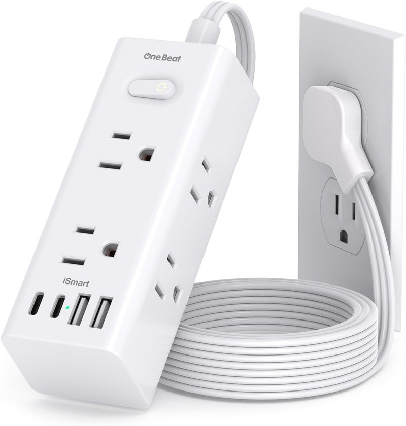 One Beat 5Ft Extension Cord with Multiple Outlets, Flat Plug Power Strip Surge Protector with 5 Ft Long Cord, 6 Outlet 3 USB Ports (1 USB C), Multi Outlet Wall Plug for Travel, College, Dorm Room Essentials - Image 1