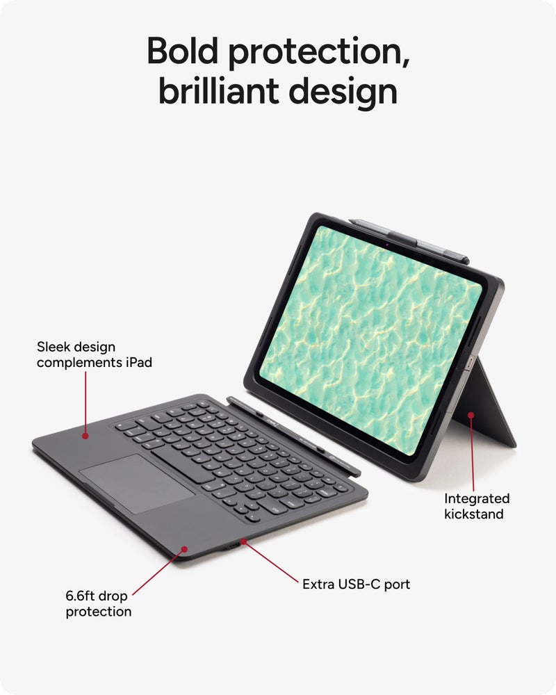 ZAGG Pro Keys Connect iPad Pro 13" (M5)/ (M4) Keyboard Case â€“ USBâ€‘C Direct Connect Keyboard with Trackpad, Detachable Backlit Keys, 6.6â€¯ft Drop Protection, Kickstand & Dual USBâ€‘C Ports, Black - Image 4