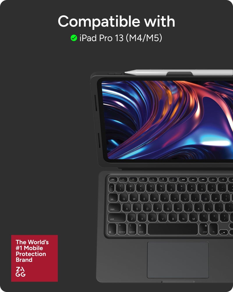 ZAGG Pro Keys Connect iPad Pro 13" (M5)/ (M4) Keyboard Case â€“ USBâ€‘C Direct Connect Keyboard with Trackpad, Detachable Backlit Keys, 6.6â€¯ft Drop Protection, Kickstand & Dual USBâ€‘C Ports, Black - Image 2