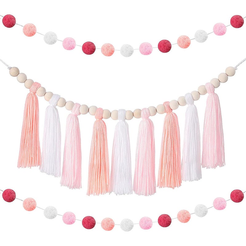 Ins Nordic Style Wooden Beads Hair Ball Tassel String Home Wall Decoration Wall Hanging Children'S Room Decoration Christmas Decoration - Image 4