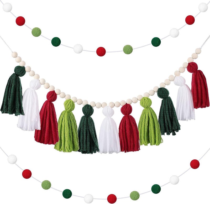 Ins Nordic Style Wooden Beads Hair Ball Tassel String Home Wall Decoration Wall Hanging Children'S Room Decoration Christmas Decoration - Image 1