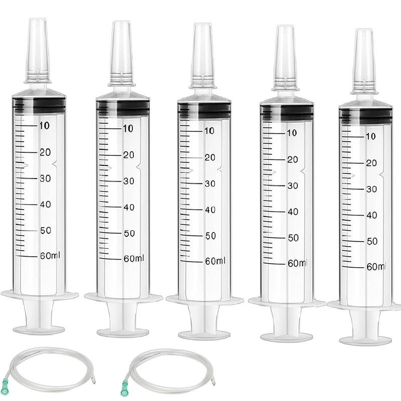 GOTFUN 5 Pcs 60ml Syringes, Plastic Syringe with Sealing Cap and Tube - Image 1