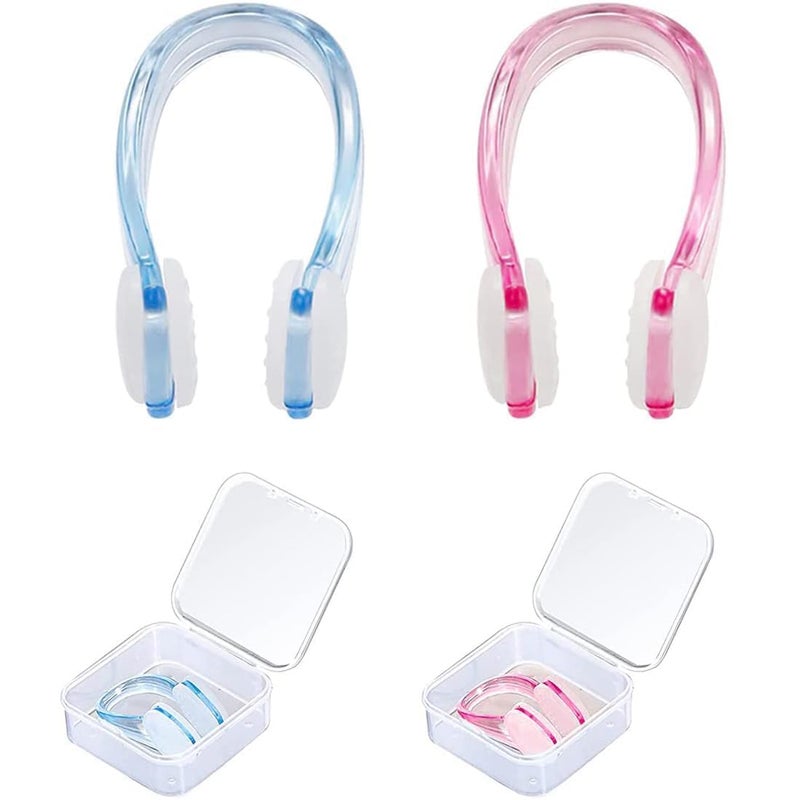 DreamAug Swimming Nose Clips 2-Pack â€“ Soft Silicone Waterproof Nose Plugs with Storage Cases, Non-Slip & Comfortable Fit for Adults, for Pool Training & Water Sports(Blue, Pink) - Image 1