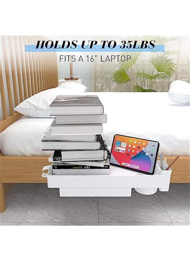 Arabest - Folding Bedside Shelf, Bunk Bed Shelf Organizer for Top Bunk Clip On Nightstand Plastic Bedside Shelf Tray for Kids with Cup Holder Hooks Hanging Cup, Plus Size with Drawer, White - Image 1