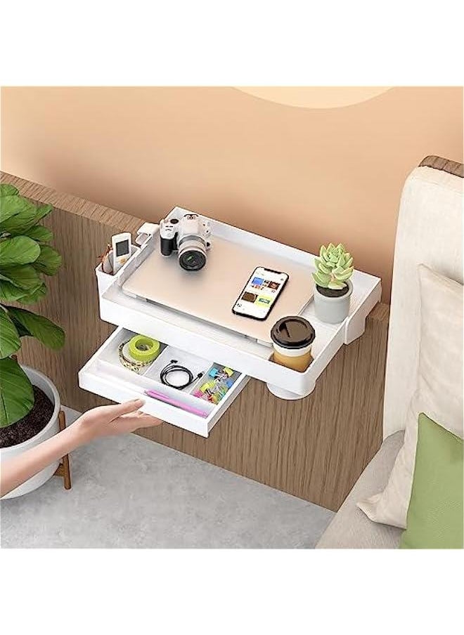 Arabest - Folding Bedside Shelf, Bunk Bed Shelf Organizer for Top Bunk Clip On Nightstand Plastic Bedside Shelf Tray for Kids with Cup Holder Hooks Hanging Cup, Plus Size with Drawer, White - Image 1