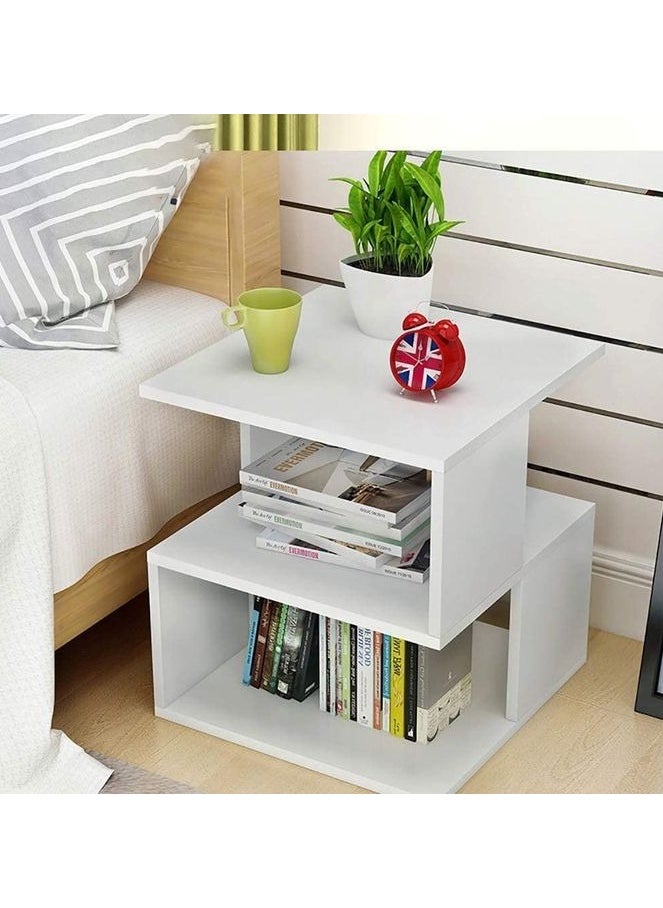 Gad Woods Square Wooden Bedside Table White MDF Wood - Modern Side Table - White Side Table- Gad woods  - Image 1