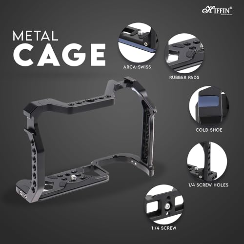 HIFFIN Metal Cage for EOS R5, R6, R6II, R5C Built-in Quick Release Plate for Arca-Type, Film Movie Making Camera Video Cage with Shoe Mount, 1/4'' & 3/8'' Threaded Holes - Image 2