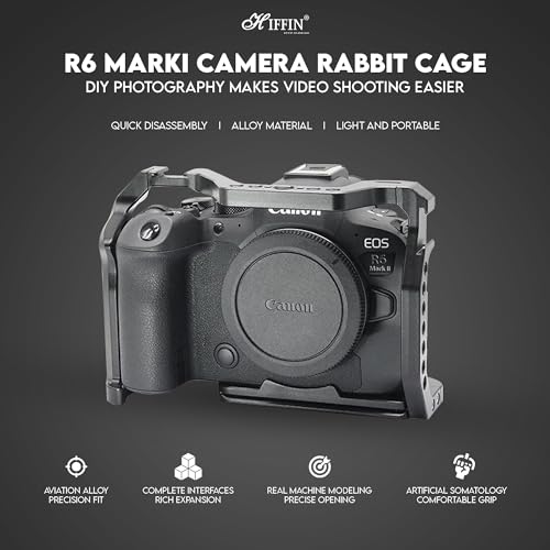 HIFFIN Metal Cage for EOS R5, R6, R6II, R5C Built-in Quick Release Plate for Arca-Type, Film Movie Making Camera Video Cage with Shoe Mount, 1/4'' & 3/8'' Threaded Holes - Image 3