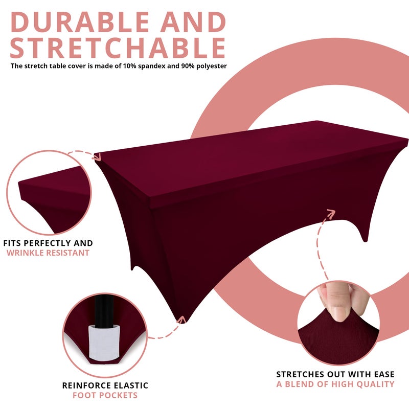Utopia Kitchen Spandex Tablecloth 2 Pack [6FT  Burgundy] Tight  Fitted  Washable and Wrinkle Resistant Stretch Rectangular Patio Table Cover for Event  Wedding  Banquet & Parties [72Lx30Wx30H Inch] - Image 3