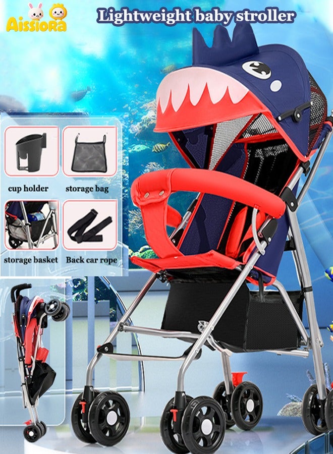 Aissiora Lightweight and comfortable baby stroller Travel portable baby stroller Foldable And Lightweight Toddler Travel Baby Stroller With Storage Basket Stroller With 5-Point Safety Belt And Adjustable Canopy Cute shark shape  - Image 1