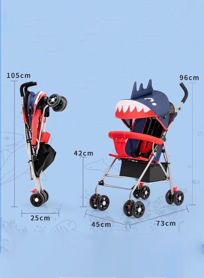 Aissiora Lightweight and comfortable baby stroller Travel portable baby stroller Foldable And Lightweight Toddler Travel Baby Stroller With Storage Basket Stroller With 5-Point Safety Belt And Adjustable Canopy Cute shark shape  - Image 2