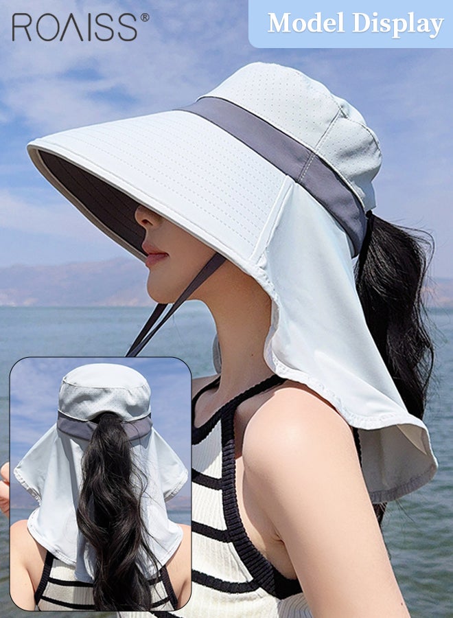 رويس قبعة دلو نسائية ذات حافة عريضة، قبعة صيفية كبيرة الحواف مع ذيل حصان رائع ومريح، قبعة واقية من الشمس UPF50+، مناسبة لتسلق الجبال وركوب الدراجات والمشي لمسافات طويلة - Image 5