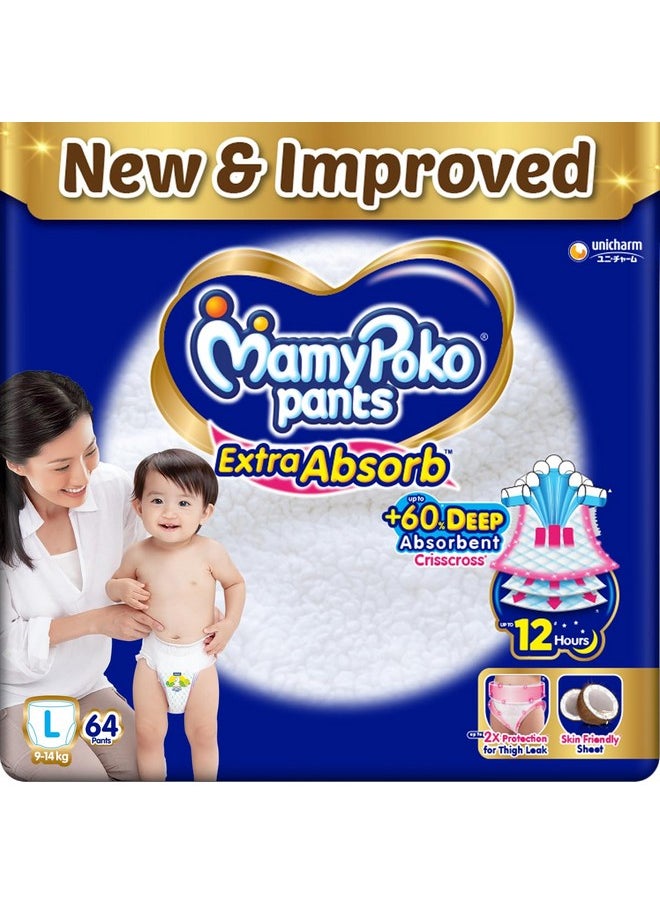 MamyPoko - Pants Extra Absorb Baby Diapers, Large (L), 64 Count, 9-14Kg - Image 1