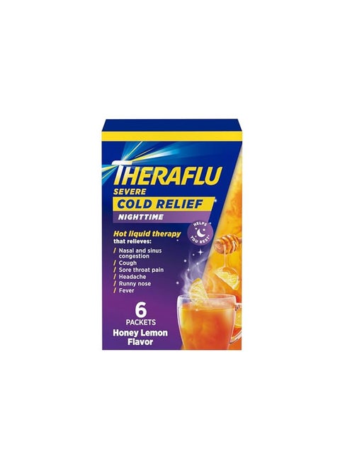 Theraflu Nighttime Severe Cold Relief Honey Lemon Flavor Powder - 6 Ct