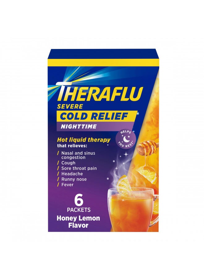 Theraflu Nighttime Severe Cold Relief Honey Lemon Flavor Powder - 6 Ct