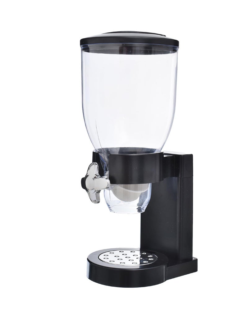 Generic Acrylic Large Cereal Dispenser Containing Plastic Base With Rotating Knob Designed To Preserve Freshness And Flavor 2 Litre Capacity 14 x 16 x 35 Cm - Black - Image 1