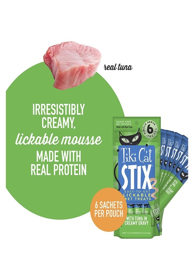 دردشة تيكي تيكي كات ستيكس، مكافآت قطط رطبة قابلة لللعق وخالية من الحبوب، بنكهة التونة في مرق كريمي، عبوة من 6 قطع (عبوتان) مع 4 ألعاب زنبركية للقطط - Image 3