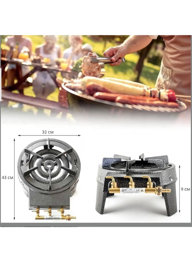 SARRA موقد غاز Sarra شعلة واحدة ثقيل مع 3 مخارج غاز، حديد زهر - Image 2