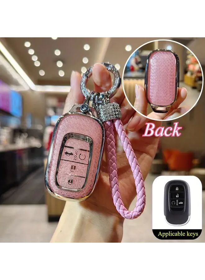 Pink Braided Strap Keyless Remote Case Full Size TPU Protector Shell Key Fob Cover - Image 1