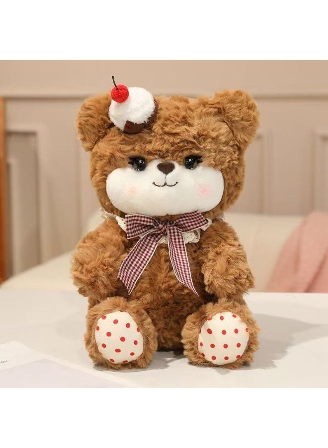 Sunspire 35cm brown teddy bear, birthday cake bear, plush toy with a bow, soft cuddly toy, suitable for toddlers and children, the perfect traditional birthday gift for boys and girls. - Image 1