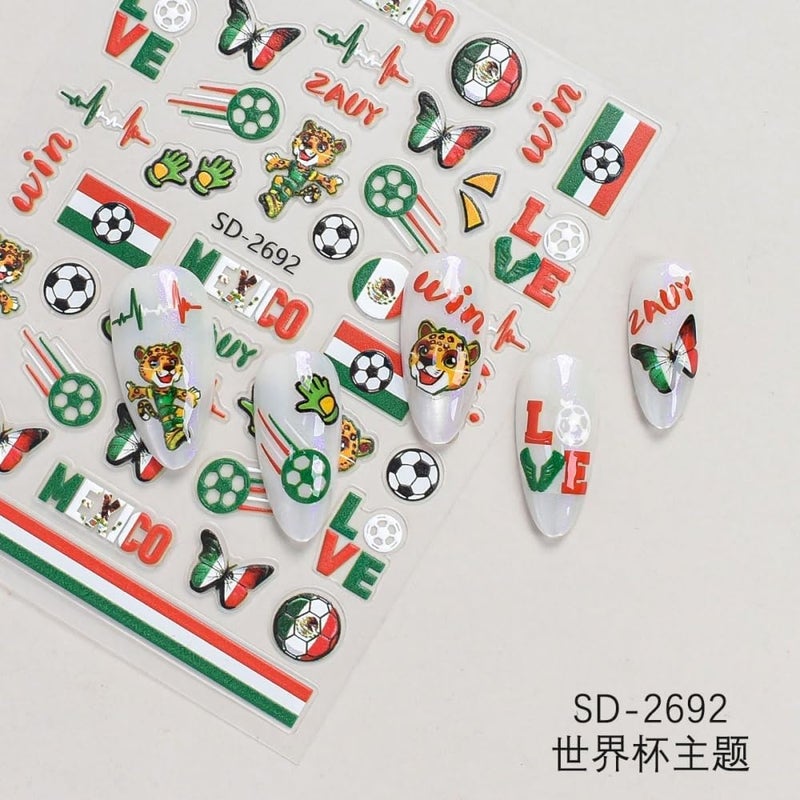 Maigitur World Cup Nail Stickers Colorful Soccer Football Sports Nail Decals 5D Embossed Waterproof Nail Designs Competition Nails Supplies Self-Adhesive Nails Stickers Decals for Women DIY Manicure 12Sheets - Image 3
