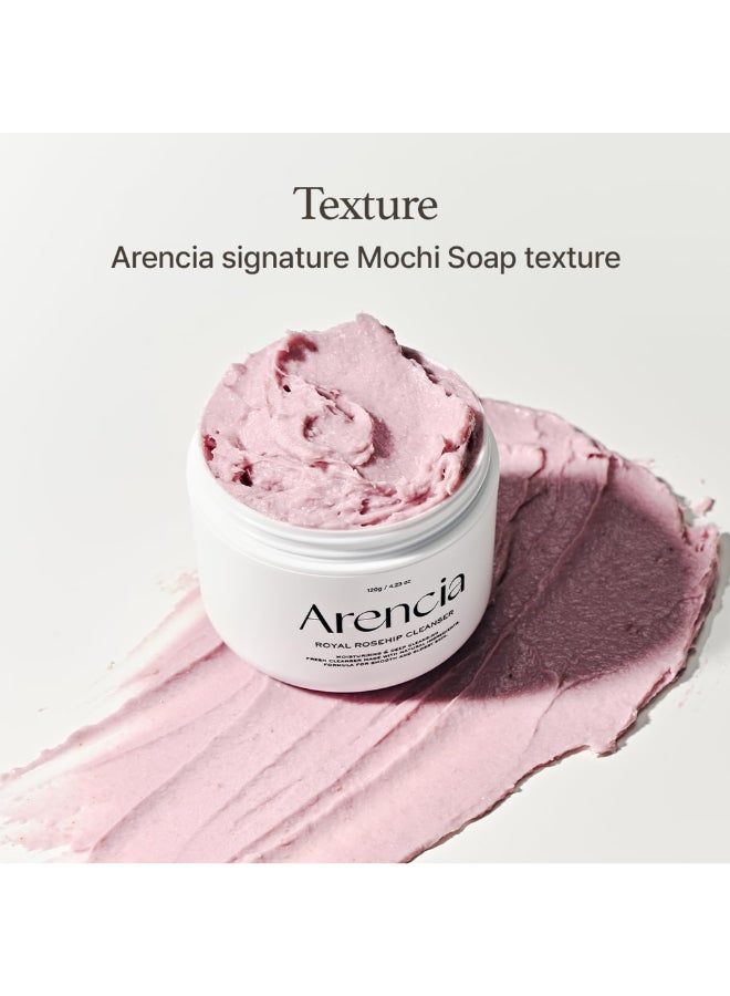 arencia Rosehip Brightening Rice Mochi Face Cleanser & Daily Scrub - Moisturizing, Exfoliating & Deep-Cleansing - All Skin Types with Rice Powder & Rice Water (120g) - Image 3