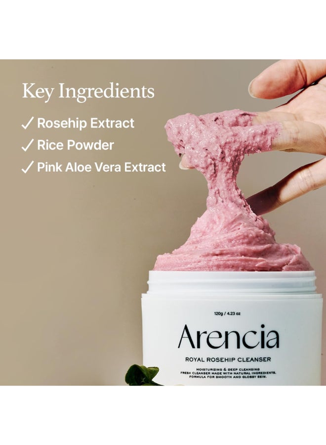 arencia Rosehip Brightening Rice Mochi Face Cleanser & Daily Scrub - Moisturizing, Exfoliating & Deep-Cleansing - All Skin Types with Rice Powder & Rice Water (120g) - Image 4