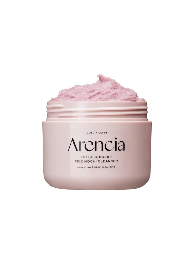 arencia Rosehip Brightening Rice Mochi Face Cleanser & Daily Scrub - Moisturizing, Exfoliating & Deep-Cleansing - All Skin Types with Rice Powder & Rice Water (120g) - Image 1