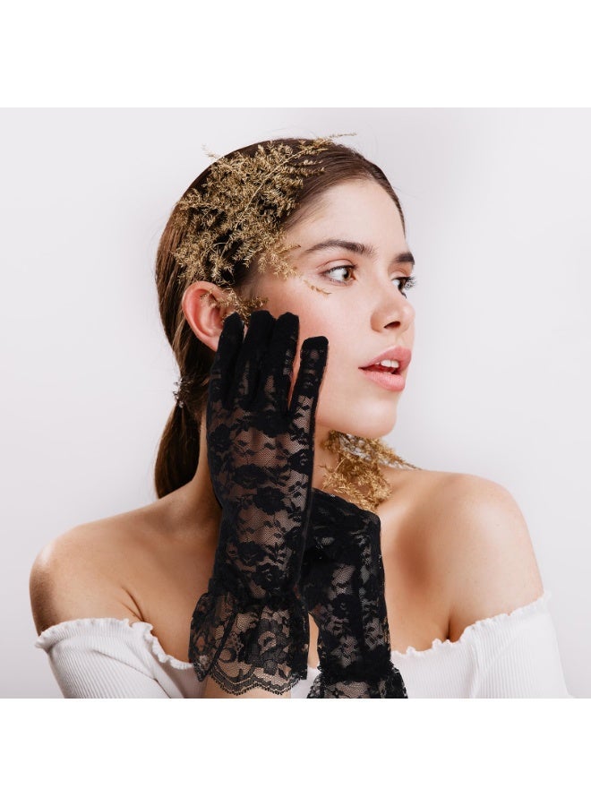 Black Lace Gloves for Women Elegant Tea Party Gloves Opera Gloves Mesh Gloves for Opera Wedding Dinner 1920s Party - Image 3